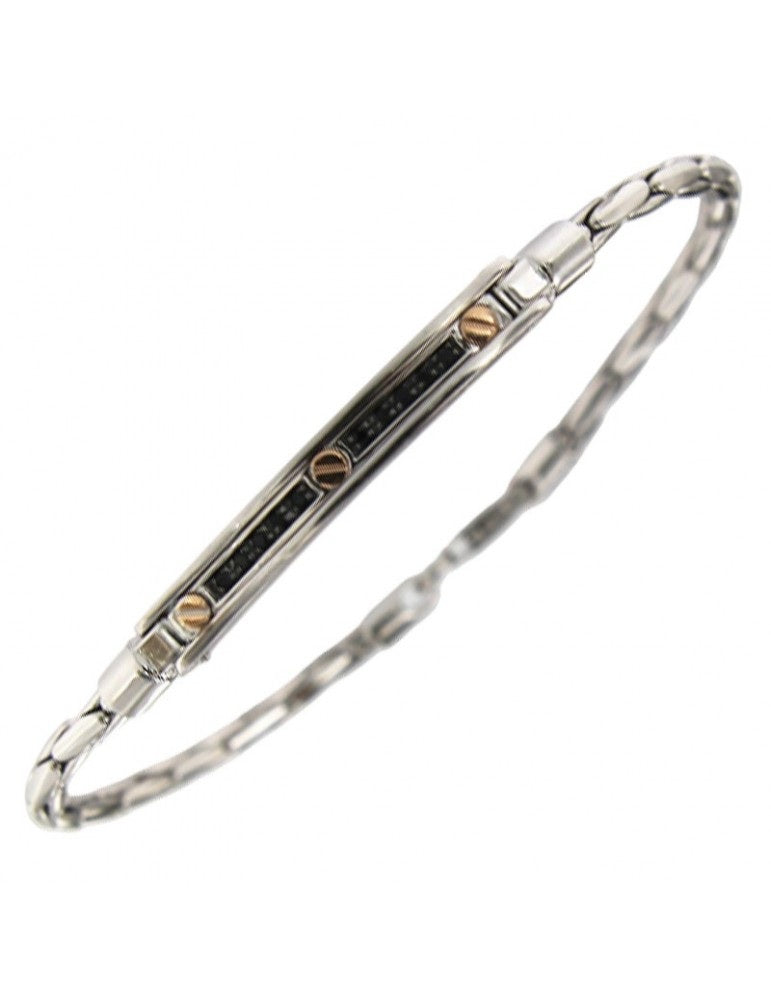 Zancan Bracciale Uomo In Argento Con Viti Rosa E Spinelli Neri