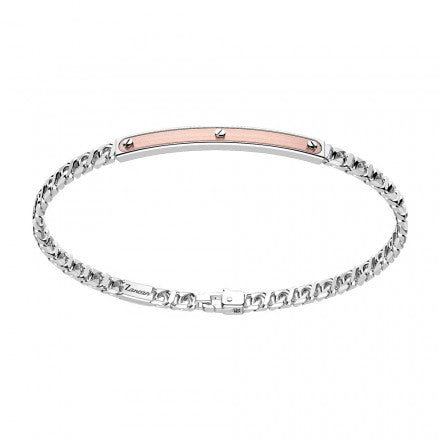 Zancan Bracciale Uomo A Grumetta  In Argento Con Inserto In Oro Rosa