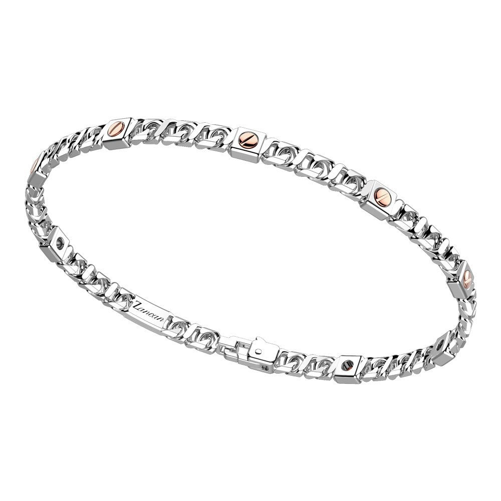 Zancan Bracciale A Grumetta In Argento Con Viti In Oro Rosa.