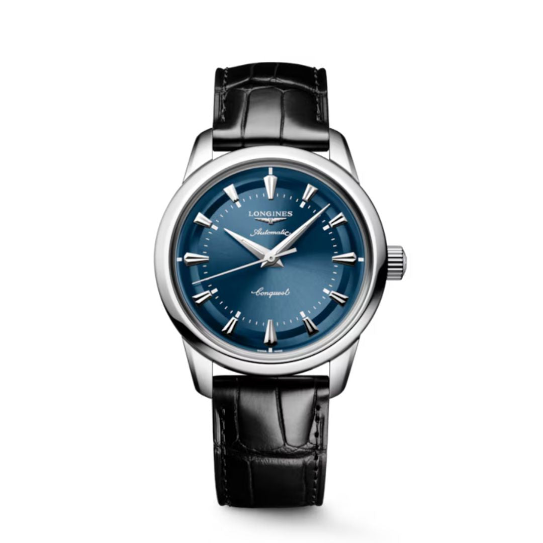 Longines Conquest Heritage 38 Mm Automatico Cinturino In Pelle Blu