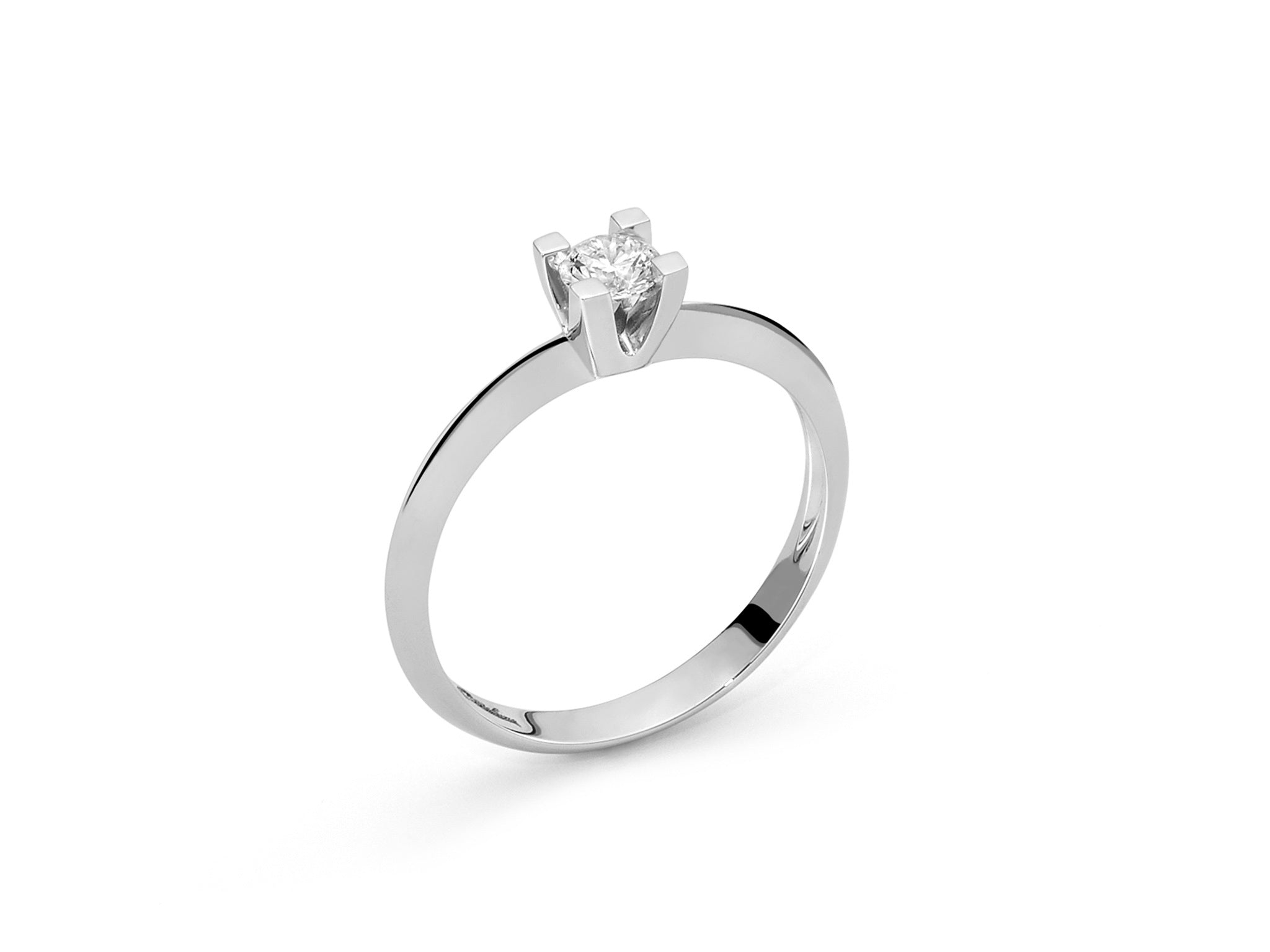 Miluna Anello Solitario In Oro Bianco 18 Kt E Diamante Naturale Ct. 0,18 G