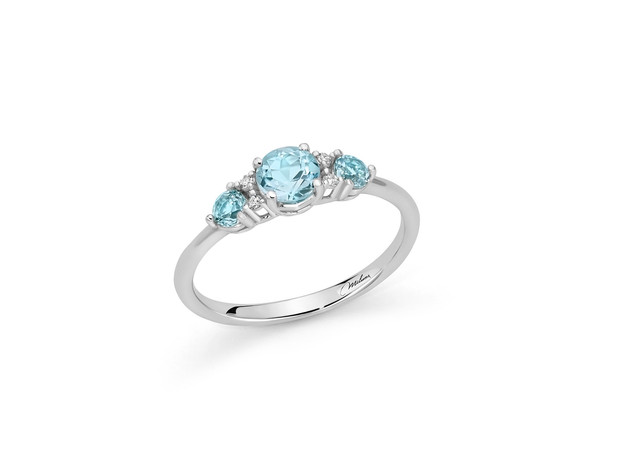 Miluna Anello In Oro Bianco 375/1000  Con Diamanti E Gemme Del Cielo Naturali