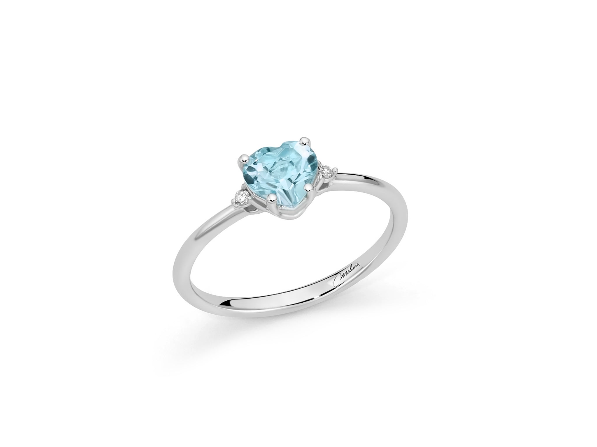 Miluna Anello Cuore In Oro Bianco 375/1000 Diamanti E Topazio Azzurro