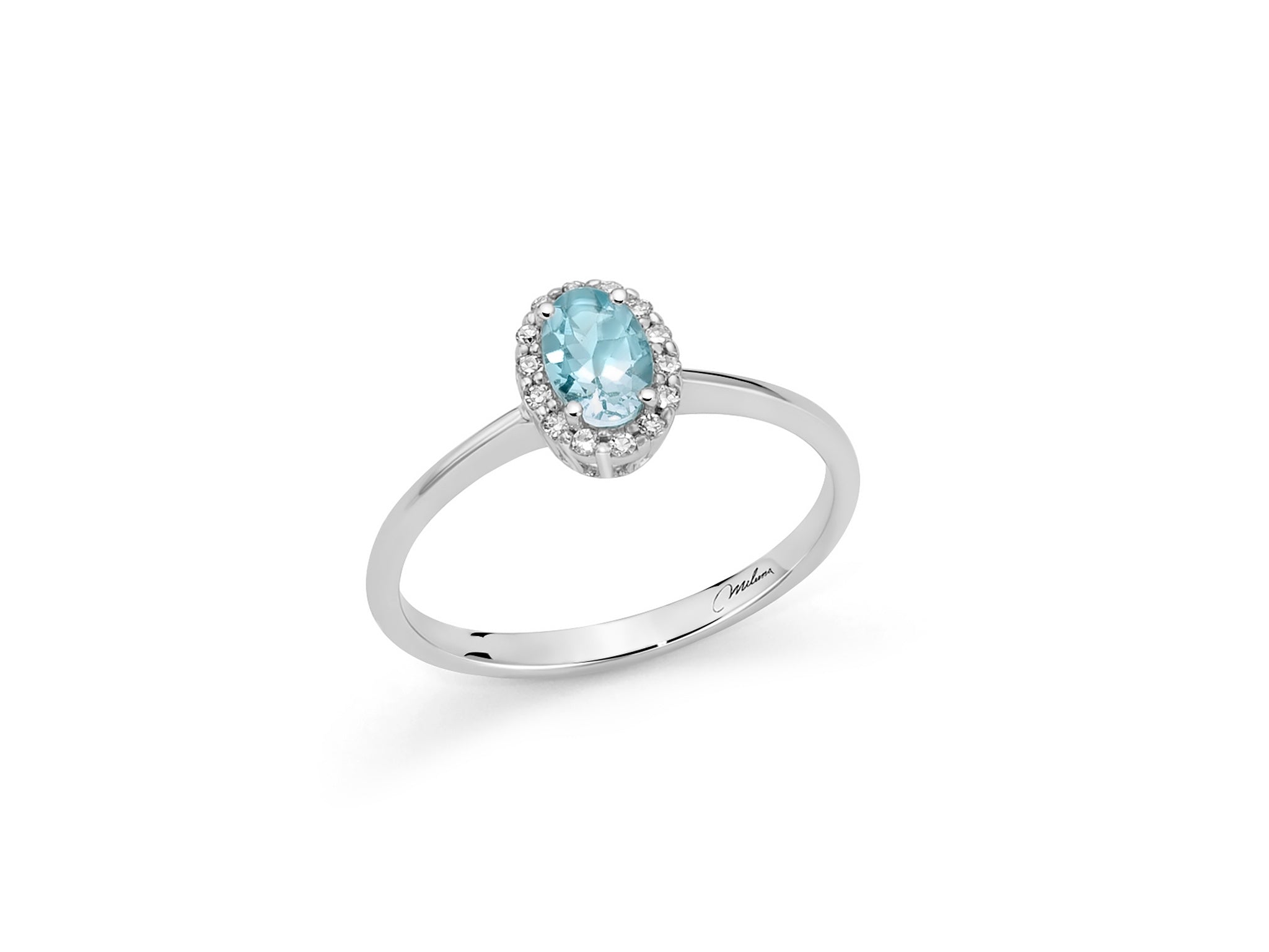 Miluna Anello In Oro Bianco 750/1000 Acquamarina E Diamanti Naturali