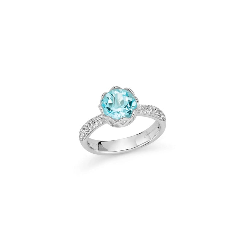 Miluna Anello Unica Colibrì Con Gemma Del Cielo E Topazi Bianchi In Argento 925/1000