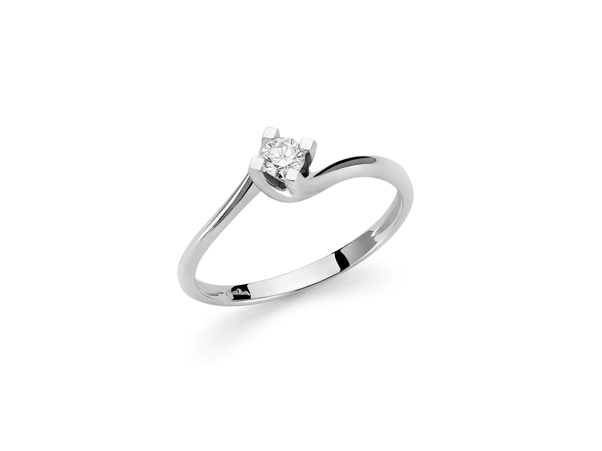 Miluna Anello Solitario In Oro Bianco 18 Kt E Diamante Naturale Ct. 0,15
