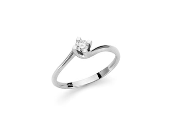 Miluna Anello Solitario In Oro Bianco 18 Kt E Diamante Naturale Ct. 0,15
