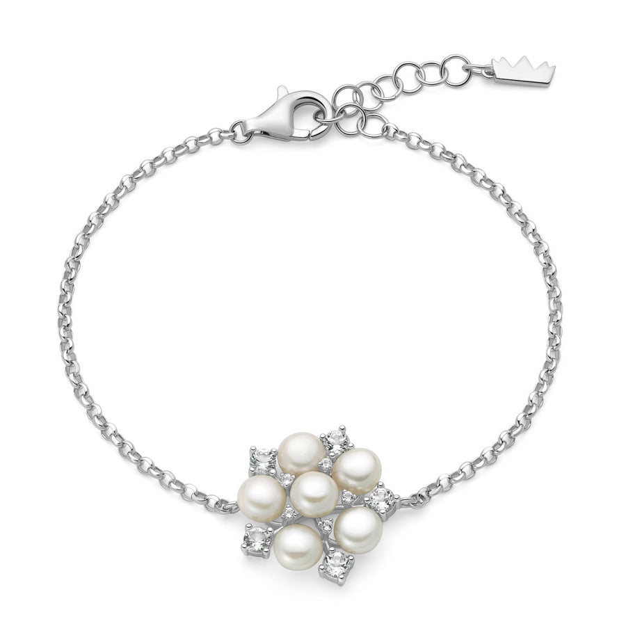 Miluna Bracciale In Argento Con Perle Fresh Water 5,5/6 E Topazi Bianchi Ct. 0,73