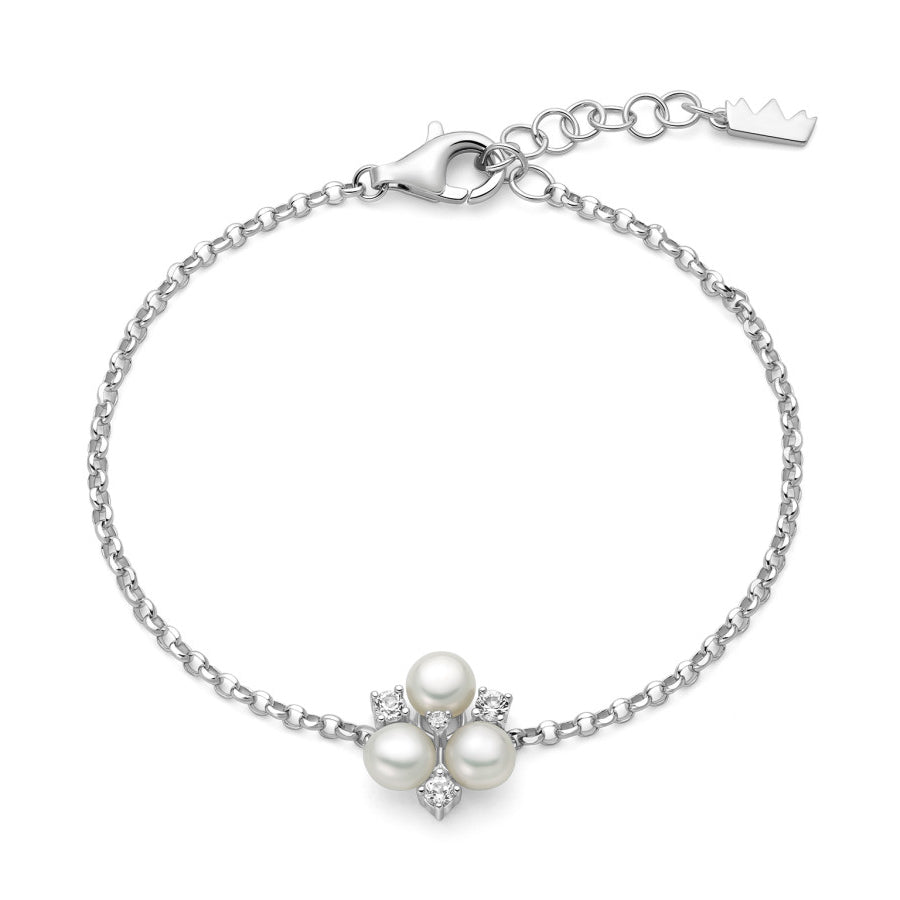 Miluna Bracciale In Argento Con Perle Fresh Water 5,5/6 E Topazi Bianchi Ct. 0,26