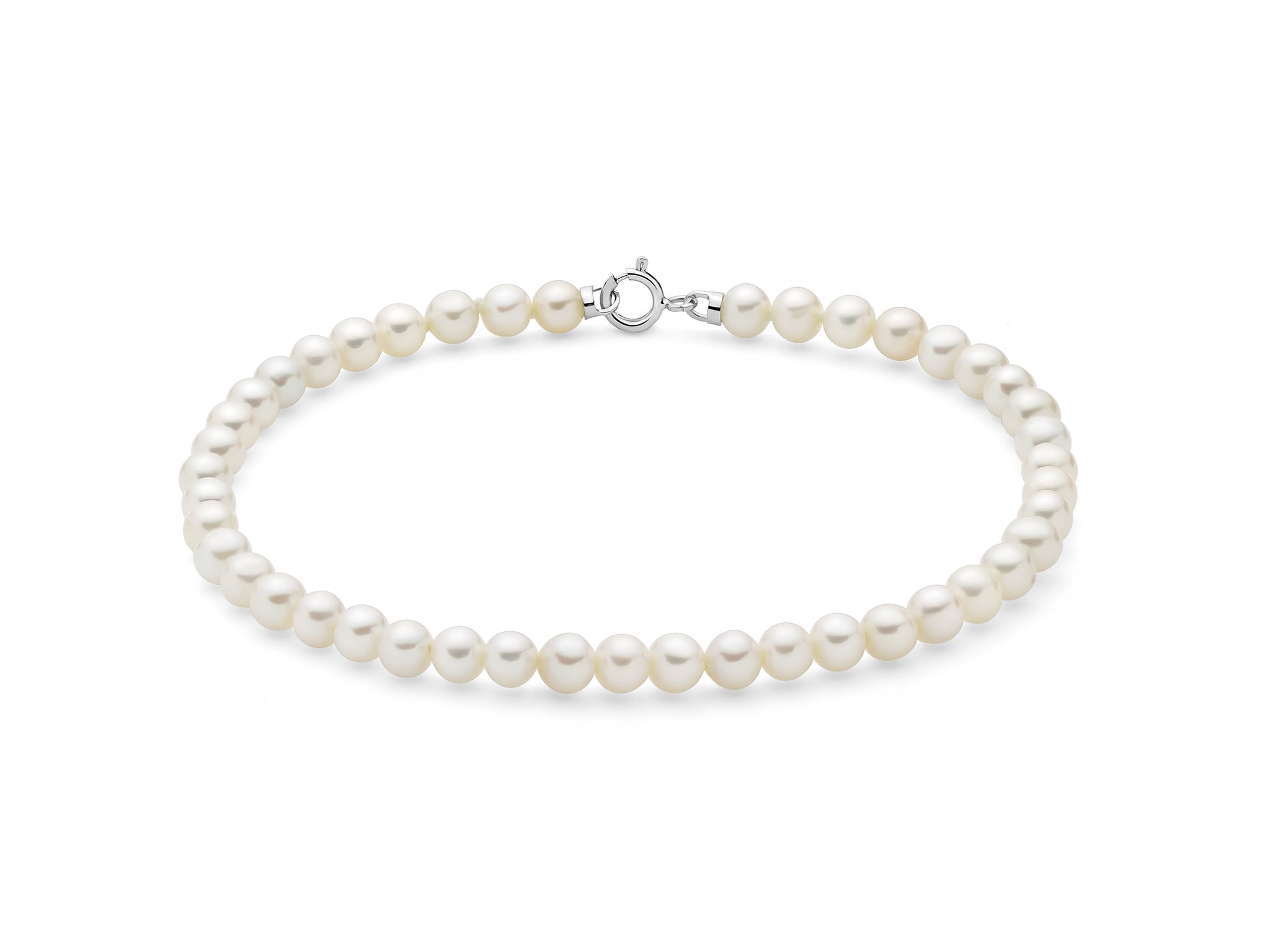 Miluna Bracciale In Oro Bianco E Perle Naturali Fresh Water 4/4,5 Mm