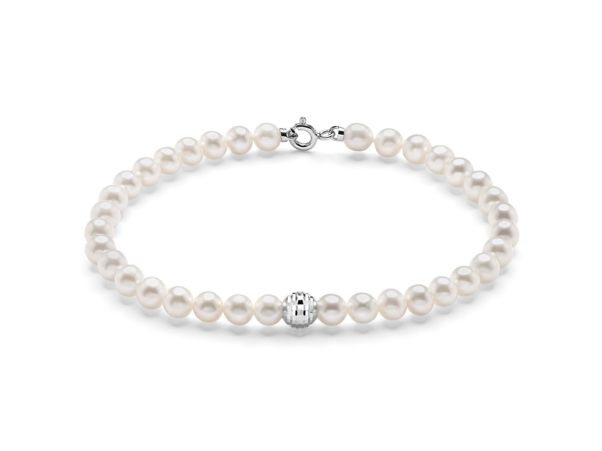 Miluna Bracciale Con Sfera E Chiusura In Oro Bianco 375/1000 E Perle Naturali