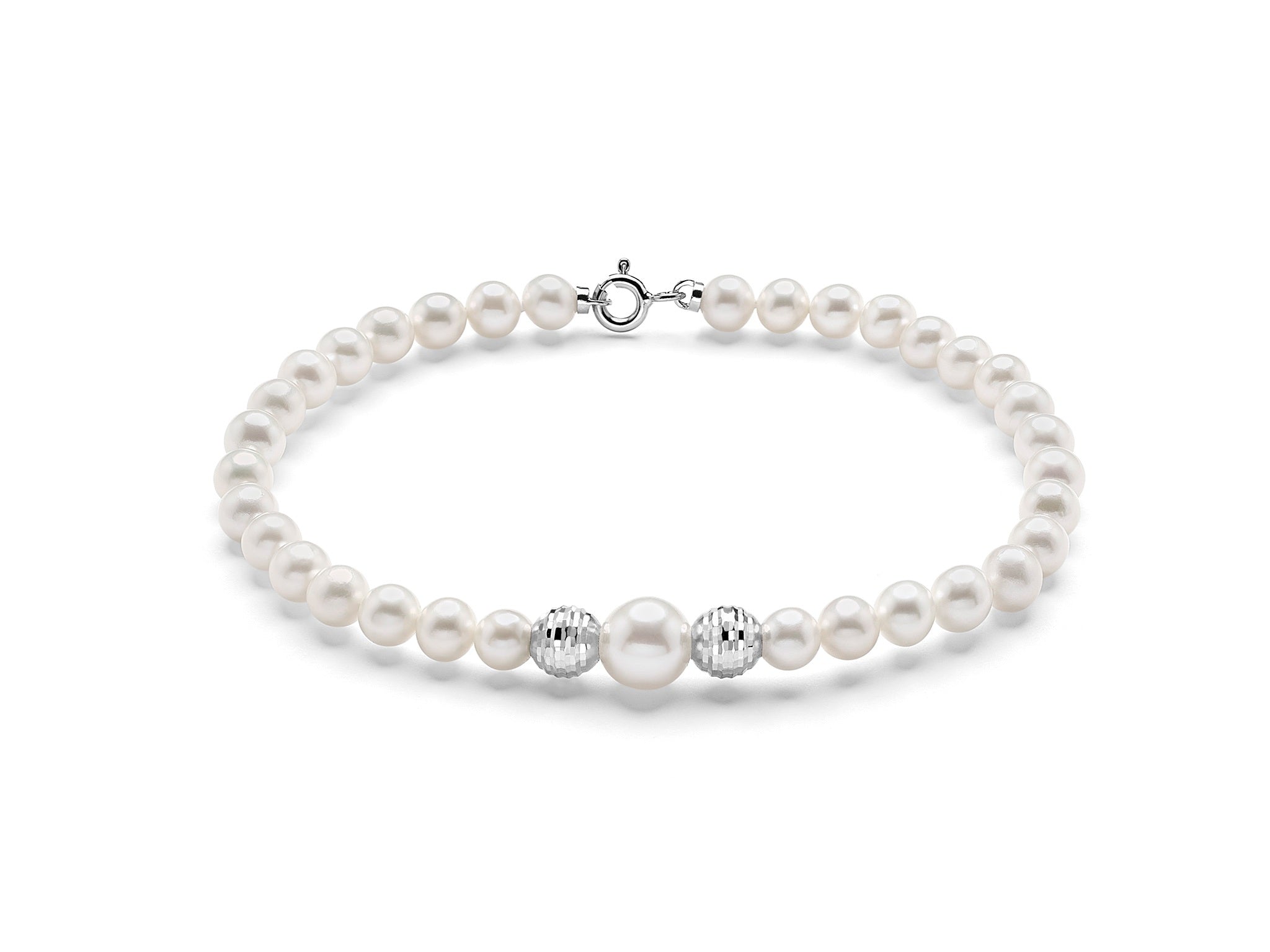 Miluna Bracciale Perle Naturali E Sfere In Oro Bianco 375/1000