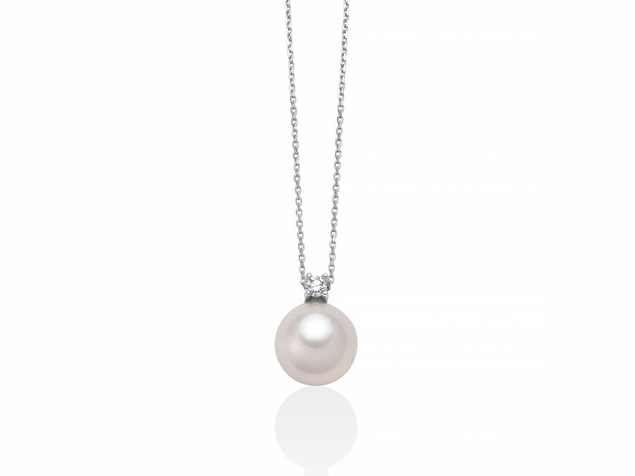 Miluna Collana In Oro Bianco 750/1000 Con Perla Naturale E Diamante