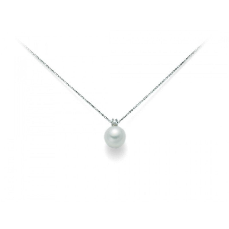 Miluna Collana In Oro Bianco 750/1000 Con Perla E Diamante Naturale