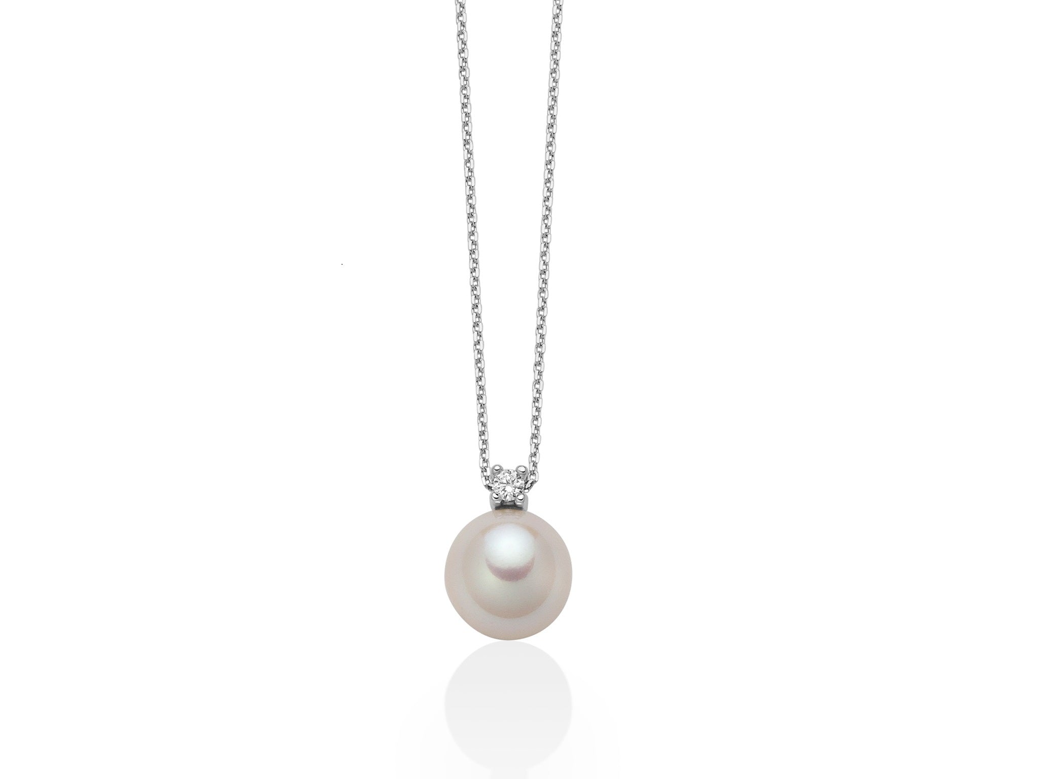 Miluna Collana Oro Bianco Con Perla Fresh Water Mm. 8/8,5 E Diamanti naturali Ct.  0,03 G SI