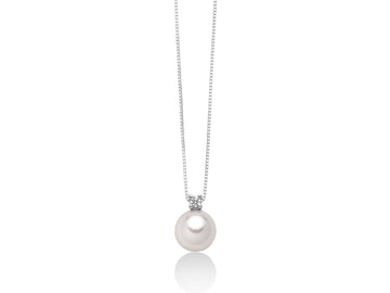 Miluna Collana In Oro 750/1000 E Perla Naturale Akoya E Diamante Naturale