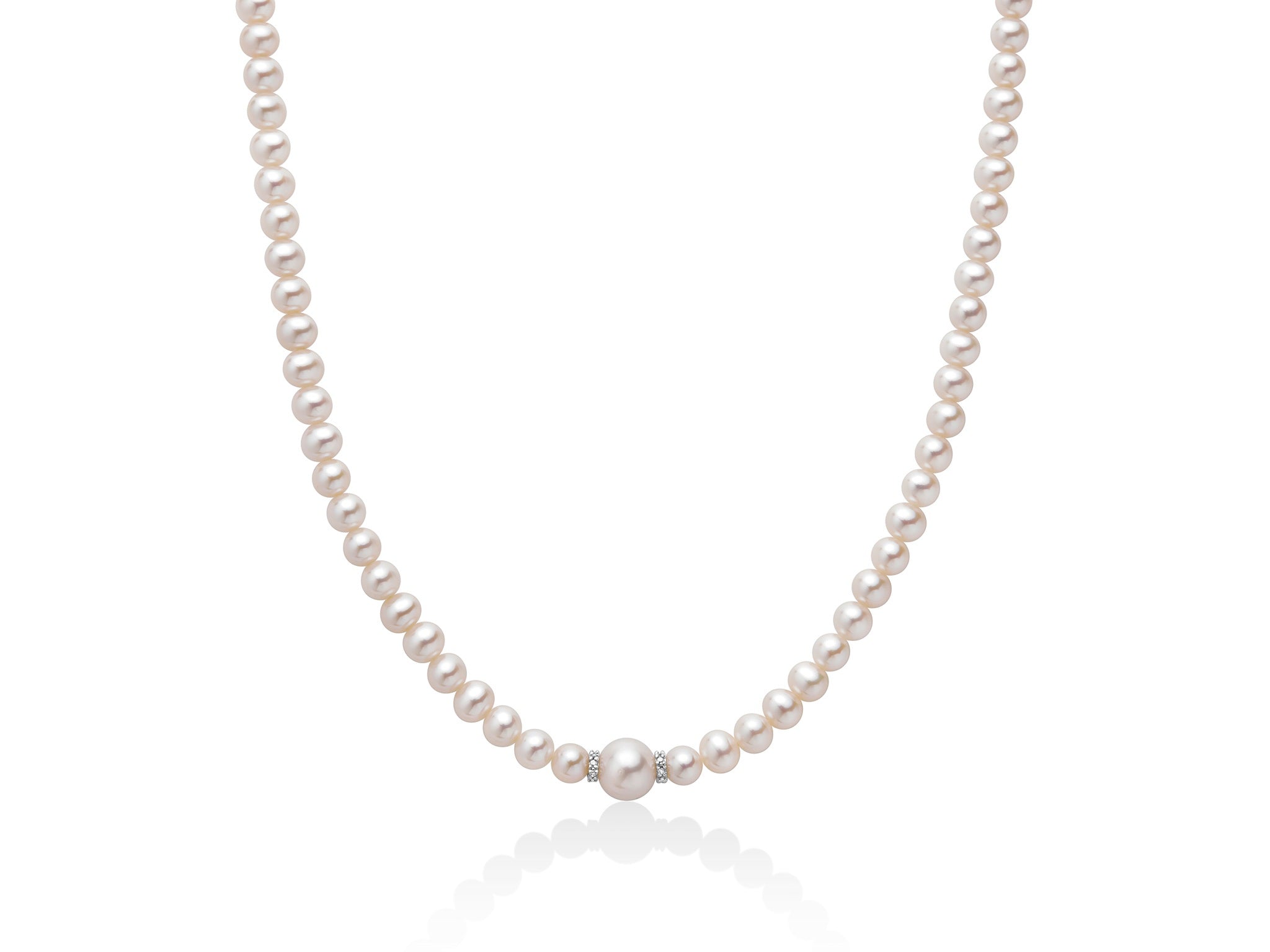 Miluna Collana Perle Boule E Fantasia In Oro Bianco 750/1000