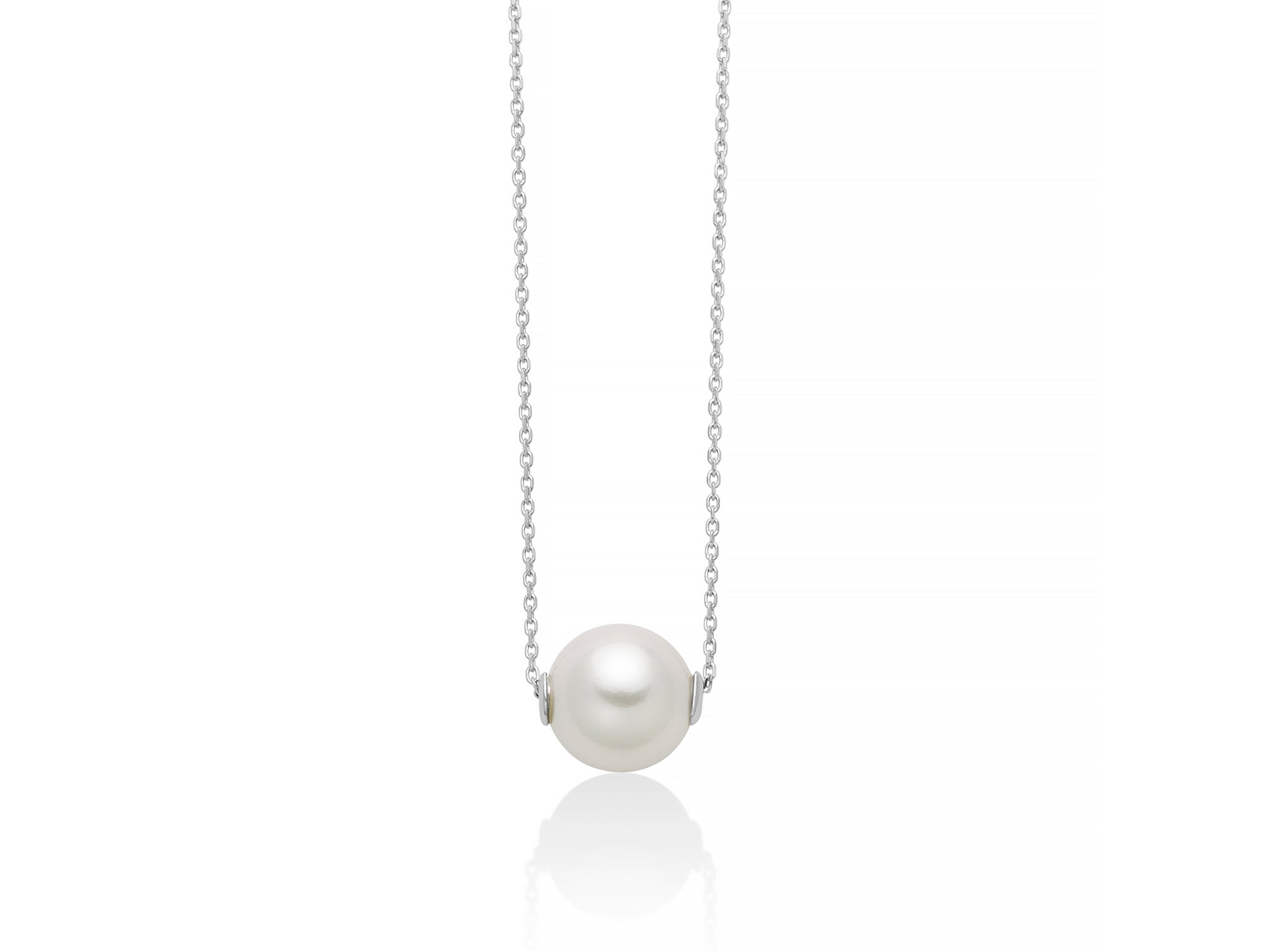 Miluna Collana In Oro Bianco 375/1000 Perla Naturale Passante