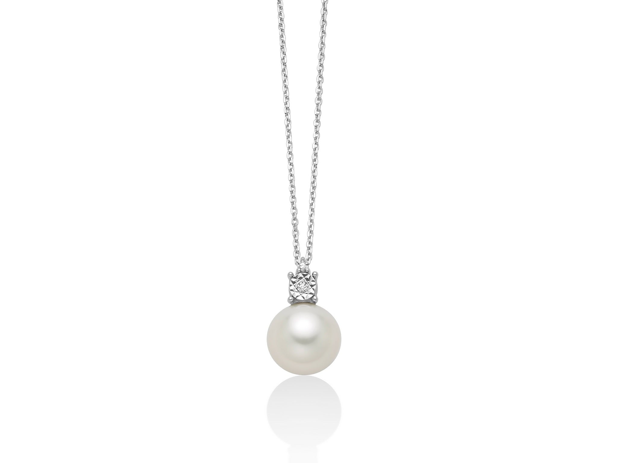 Miluna Collana In Oro Bianco 750/1000 Con Perla E Diamanti Naturali