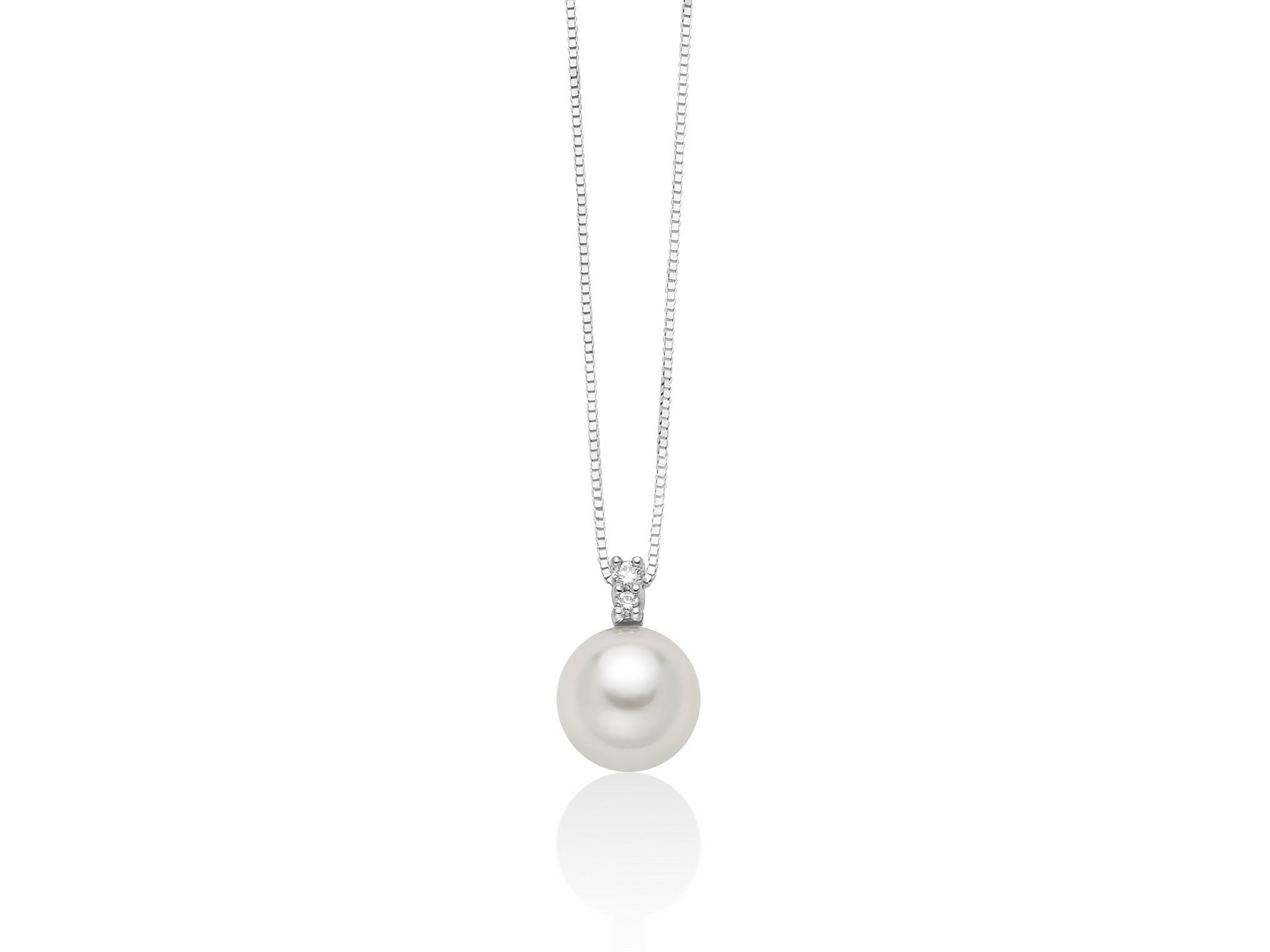 Miluna Collana In Oro Bianco 750/1000 Con Perla Akoya E Diamanti Naturali