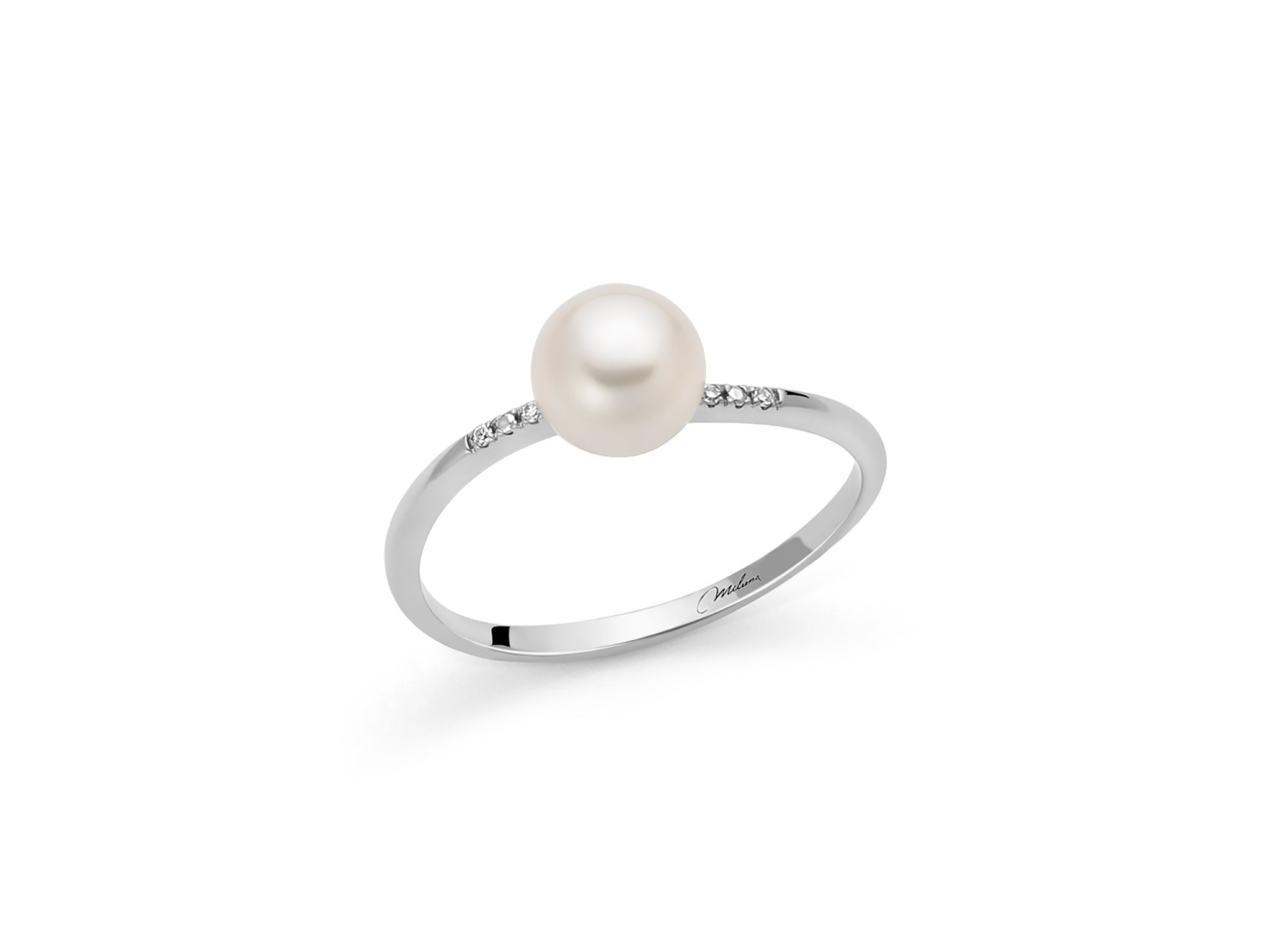 Miluna Anello In Oro Bianco 375/1000 Con Perla Naturale E Diamanti