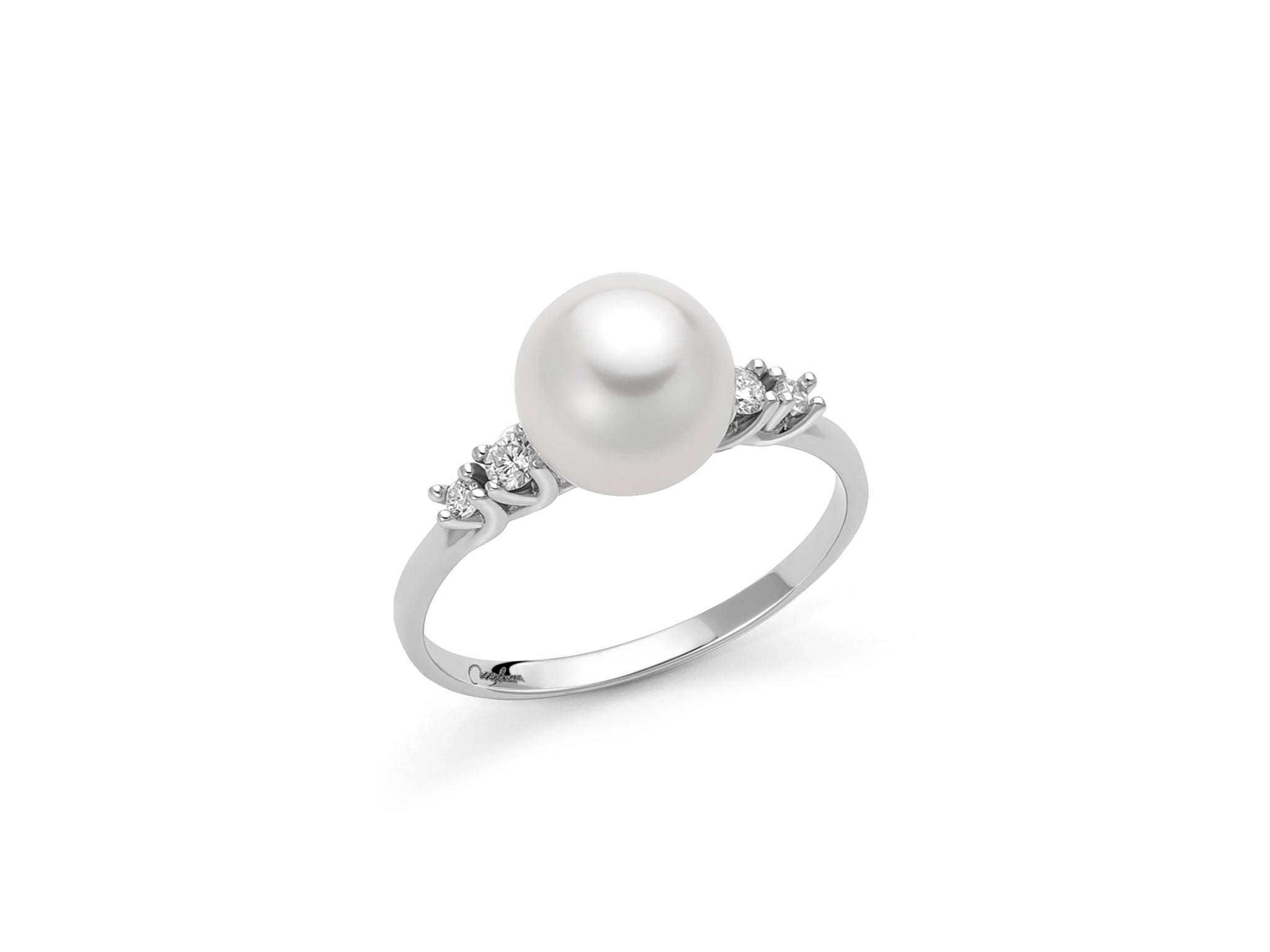 Miluna AnelloIn Oro Bianco 750/1000 Perla Akoya Mm 8/8,5 E Diamanti