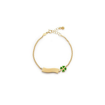 Le Bebe Bracciale Fortuna In Oro Con Quadrifoglio Smaltato E Targhetta