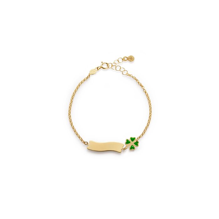 Le Bebe Bracciale Fortuna In Oro Con Quadrifoglio Smaltato E Targhetta