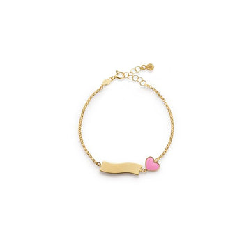 Le Bebe Bracciale Fortuna In Oro 9 Kt Con Cuore Smaltato E Targhetta