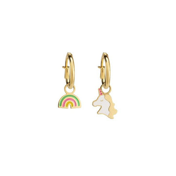 Le Bebe Orecchini A Cerchietto Toys In Oro Giallo Con Arcobaleno E Unicorno