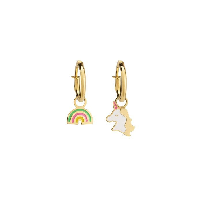 Le Bebe Orecchini A Cerchietto Toys In Oro Giallo Con Arcobaleno E Unicorno