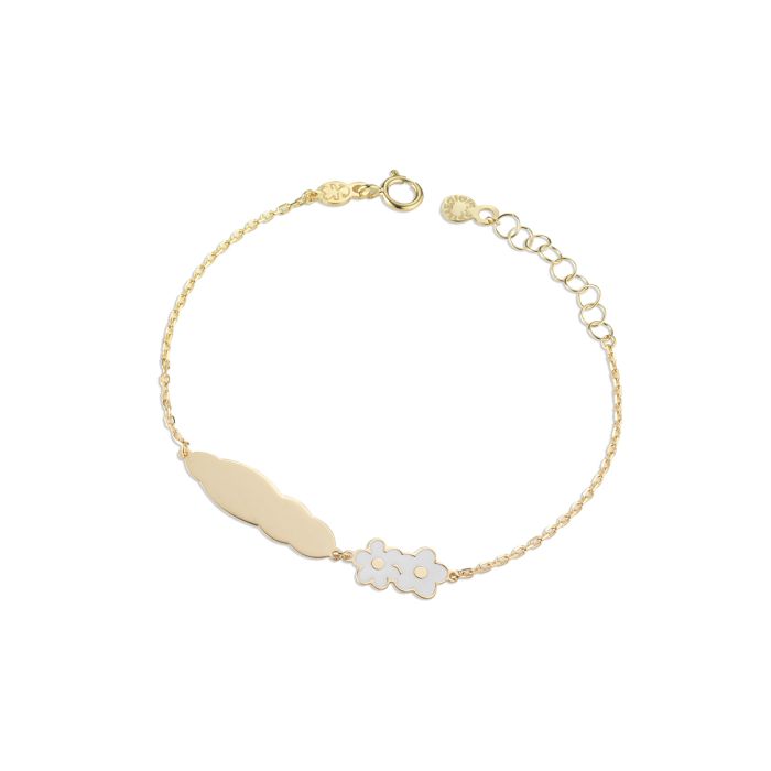Le Bebe Bracciale Toys Con Fiori E Targhetta Nuvola Iin Oro Giallo 9 Kt