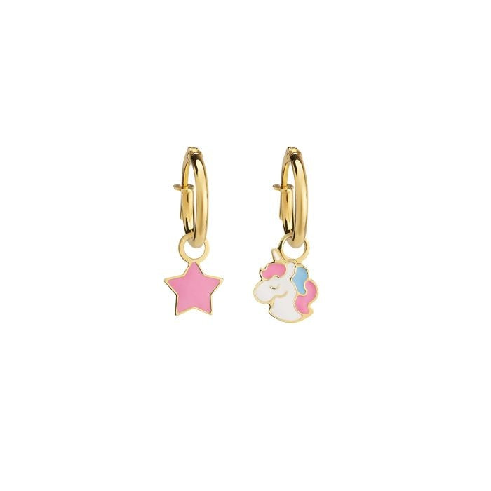 Le Bebe Orecchini A Cerchietto Toys In Oro Giallo Con Stellina E Unicorno