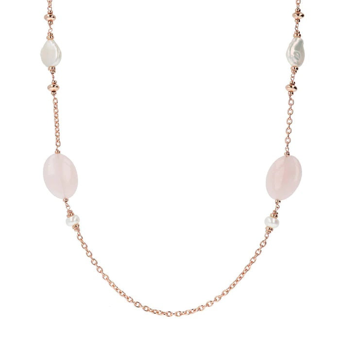 Bronzallure Collana Quarzo Rosa E Perle