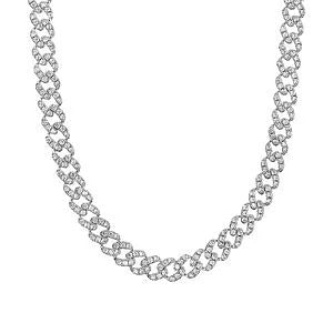 Bronzallure Collana Girocollo Catena Grumetta Squadrata Con Pavé di Cubic Zirconia