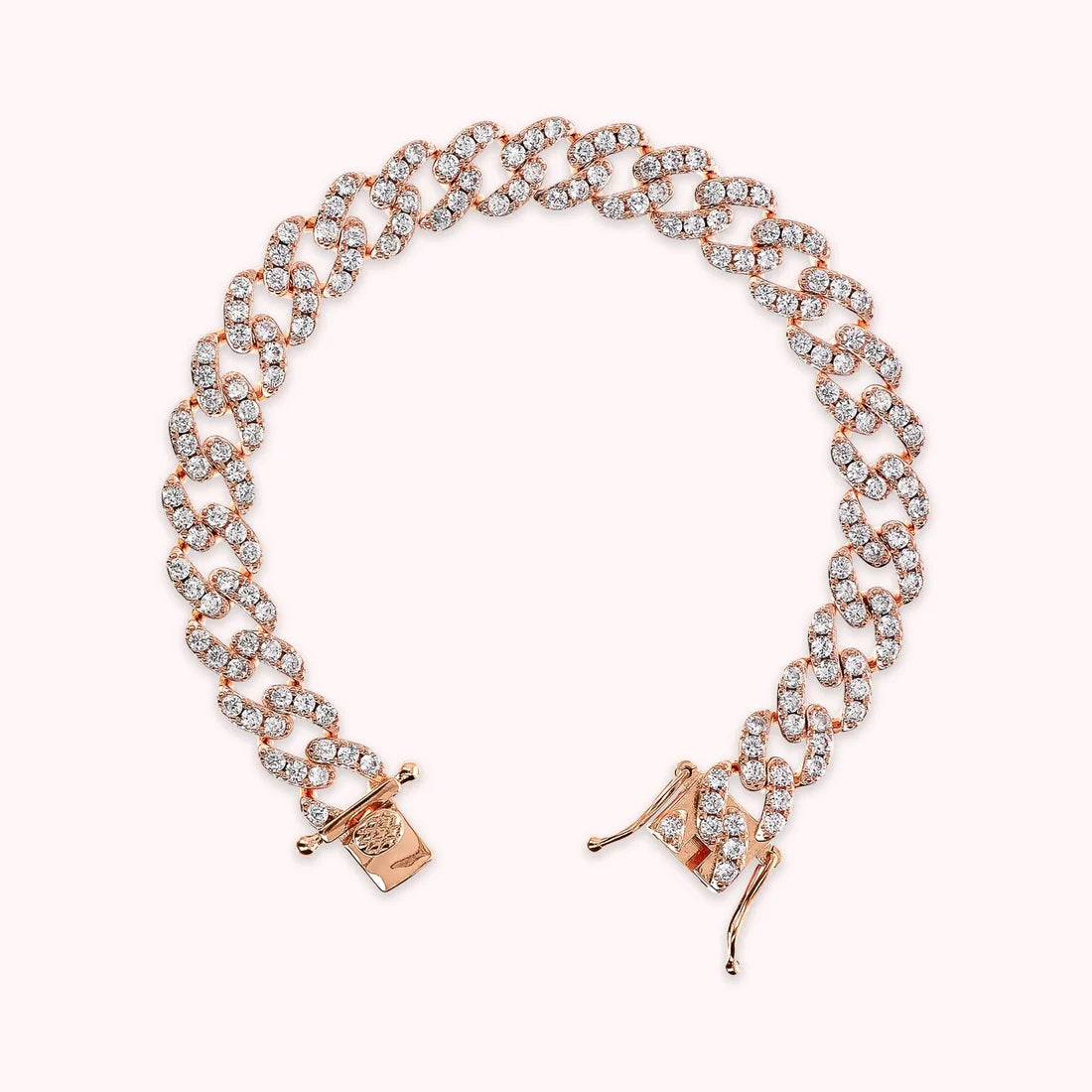 Bronzallure Bracciale Golden Rosé Catena Grumetta Squadrata Con Pavé Di Cubic Zirconia