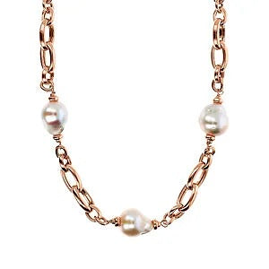 Bronzallure Collana Girocollo Con Maglie Ovali Intrecciate E Perle Barocche Bianche D'Acqua Dolce