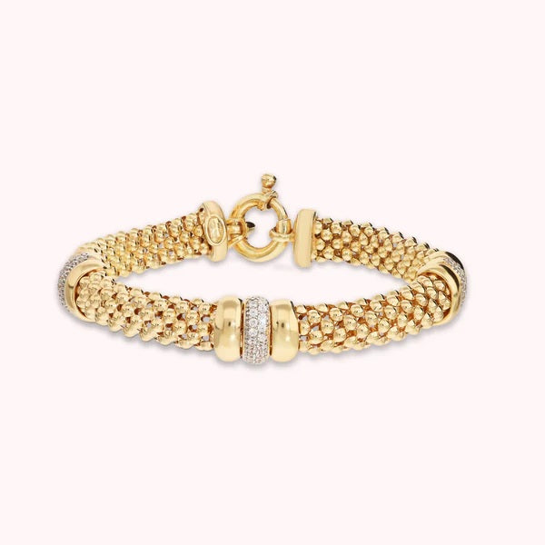 Bronzallure Bracciale Maglia Popcorn Golden Con Rondelle In Pavé Di Cubic Zirconia