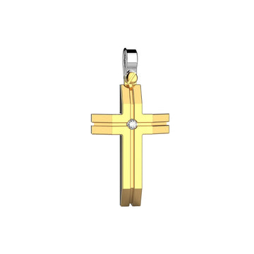 Zancan Croce in Oro 18 kt Bicolore con Diamante naturale ct. 0,04