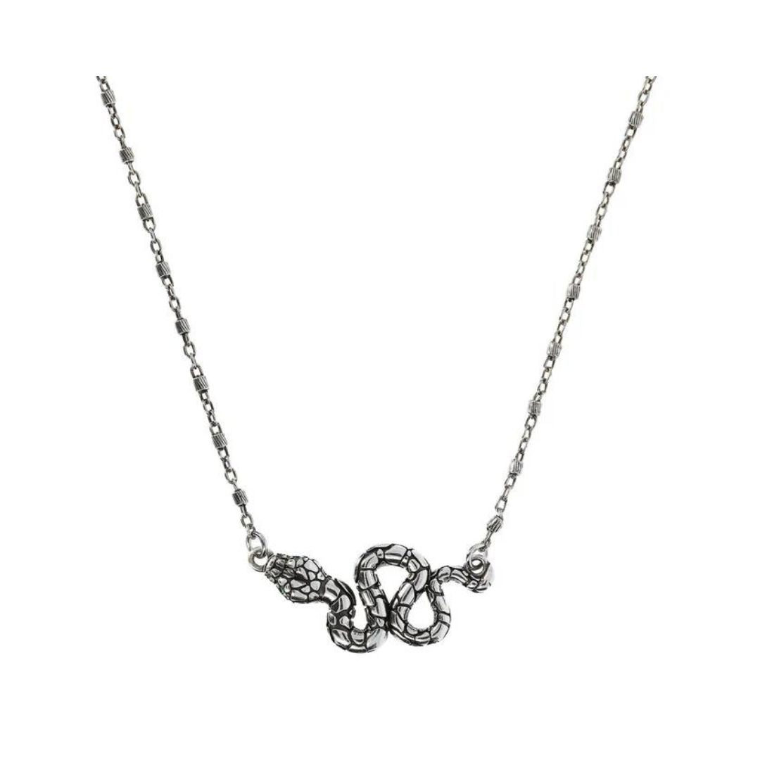 Albert M. Collana Catena A Cubetti Con Pendente Serpente E Pietra Naturale Agata Verde - Gioielleria Gigante