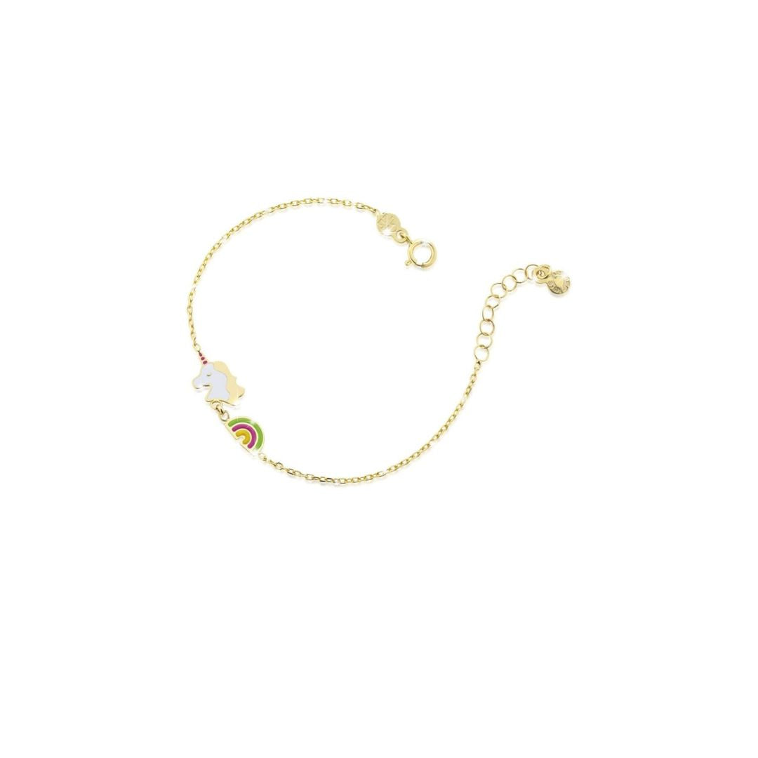 Le Bebe Bracciale Oro Giallo Con Unicorno E Arcobaleno