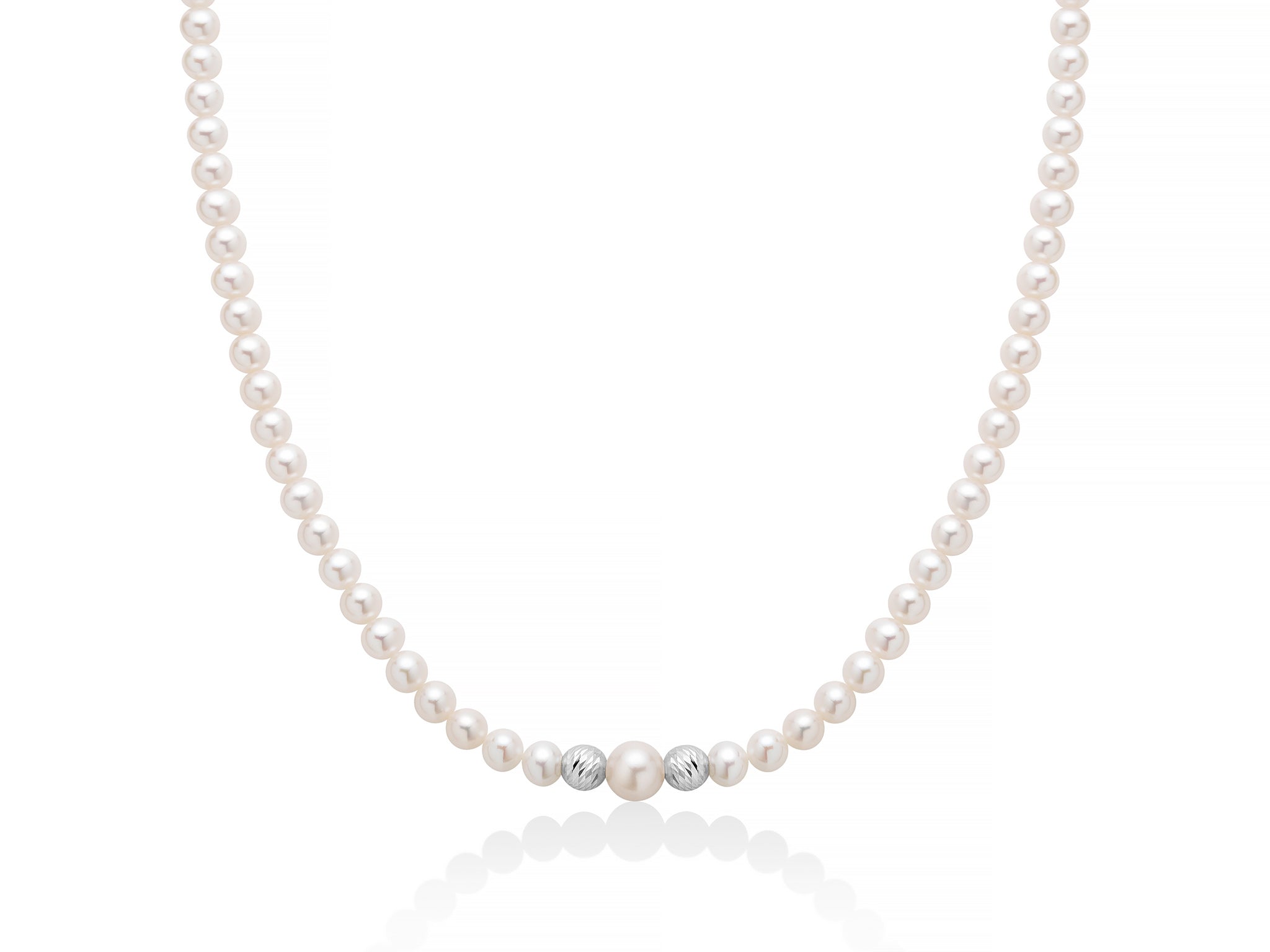 Miluna Collana Perle Nturali E Sfere In Oro Bianco 375/1000