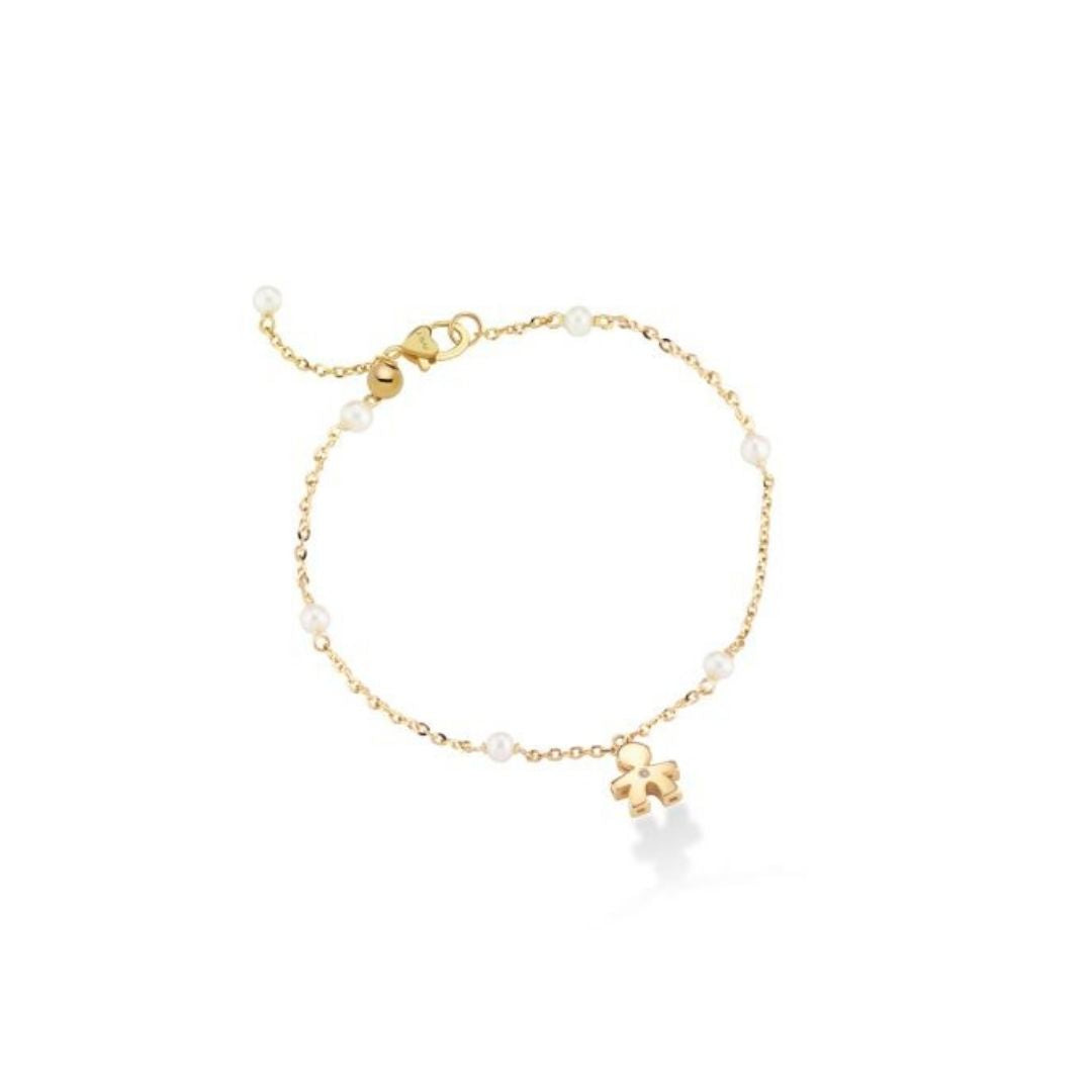 Le Bebe' Bracciale Perle Mm. 3/3,5 Sagoma Bimbo Con Diamante