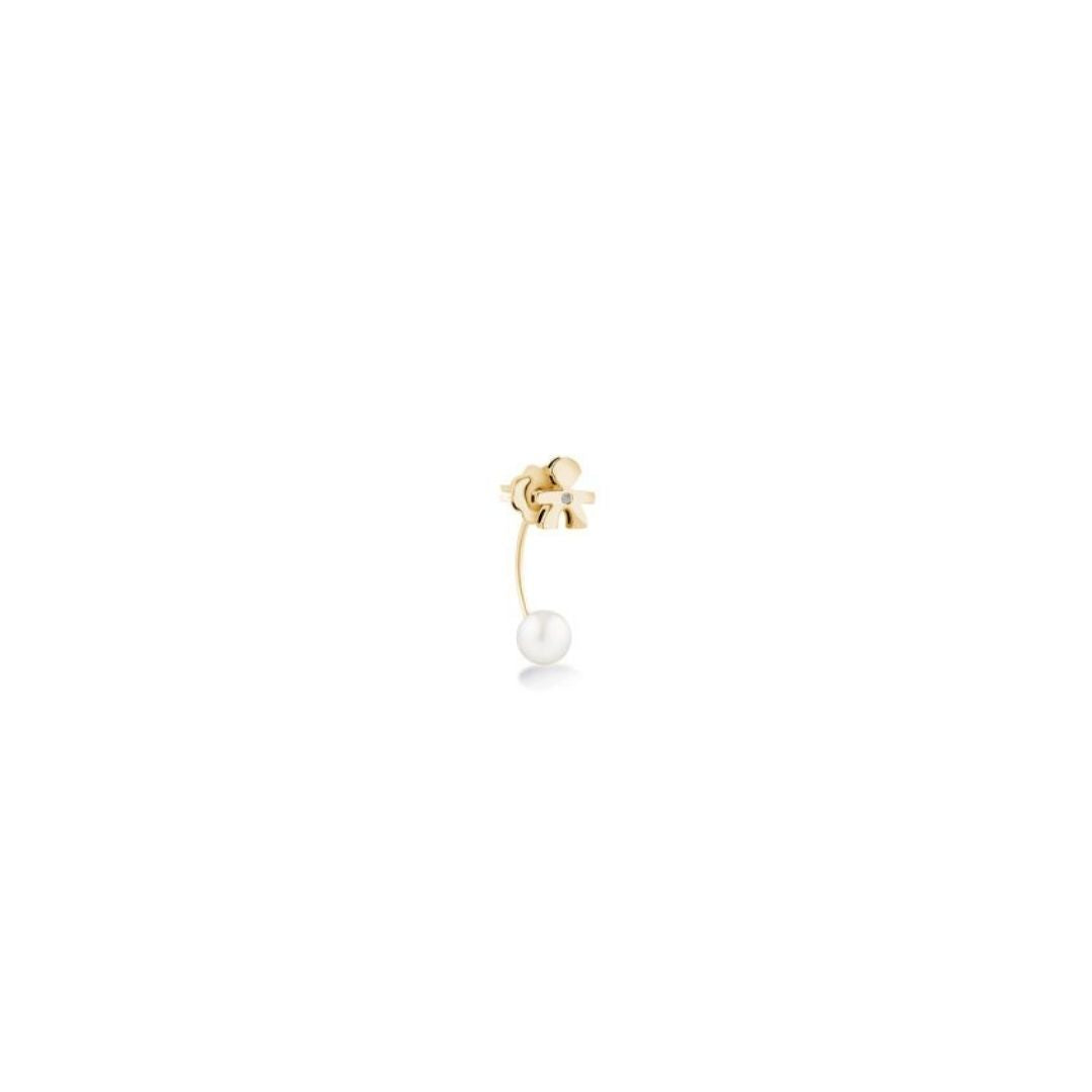 Le Bebe' Mono Orecchino In Oro E Perla Mm. 6/6,5 Simbolo Bimbo Con Diamante
