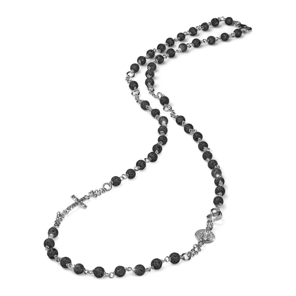 Maria Cristina Sterling Collana Uomo Argento E Perle Di Lava Con Croce