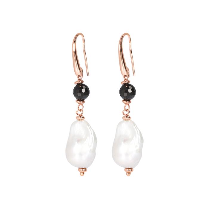 Bronzallure Orecchini Pendenti Spinelli Neri E Perle Barocche