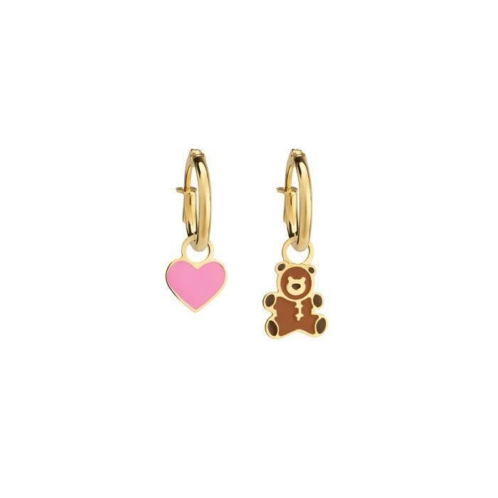 Le Bebe Orecchini A Cerchietto Toys In Oro Giallo Con Cuore E Orsetto
